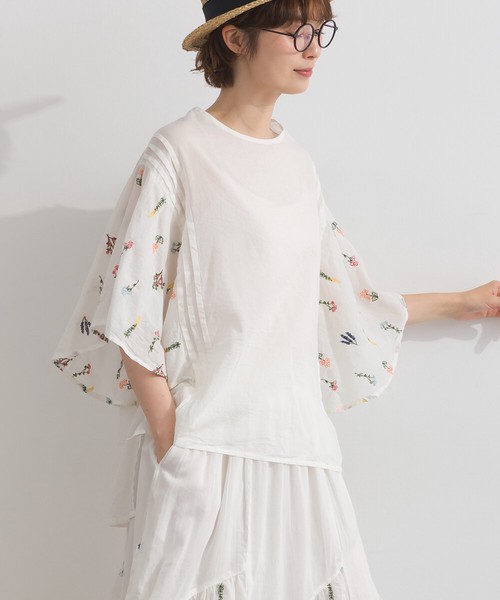 ボタニカル総刺繍 フレアスリーブ 前後差ヘム プルオーバー ブラウス セットアップ可 花柄【2026春夏新作】