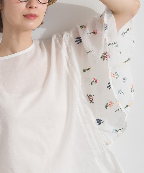 ボタニカル総刺繍 フレアスリーブ 前後差ヘム プルオーバー ブラウス セットアップ可 花柄【2026春夏新作】