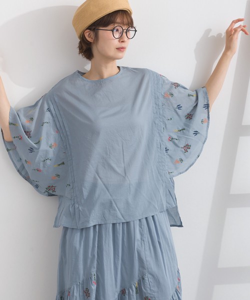 ボタニカル総刺繍 フレアスリーブ 前後差ヘム プルオーバー ブラウス セットアップ可 花柄【2026春夏新作】