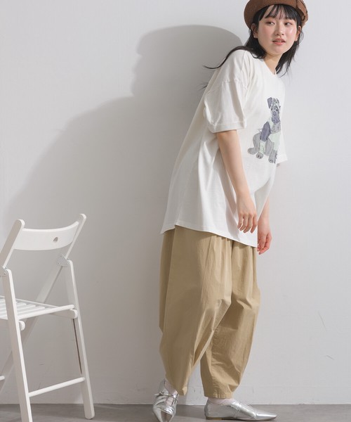 16Sパウダー天竺 立体デニムパッチワーク パグ モチーフ Tシャツ 犬【2026春夏新作】