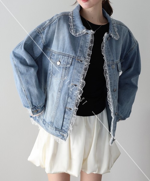 ★再入荷★【レースドッキングデニムジャケット 】ジャケット　デニム　レディース　レース