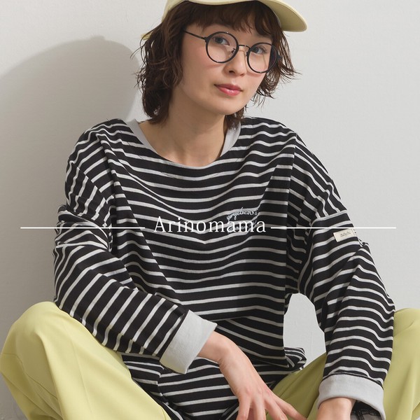 OE天竺 刺繍ロゴ ダブルカフス ボーダーロンT 長袖 Tシャツ【2026年春夏新作】