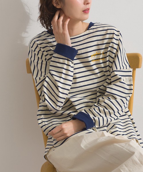 OE天竺 刺繍ロゴ ダブルカフス ボーダーロンT 長袖 Tシャツ【2026年春夏新作】