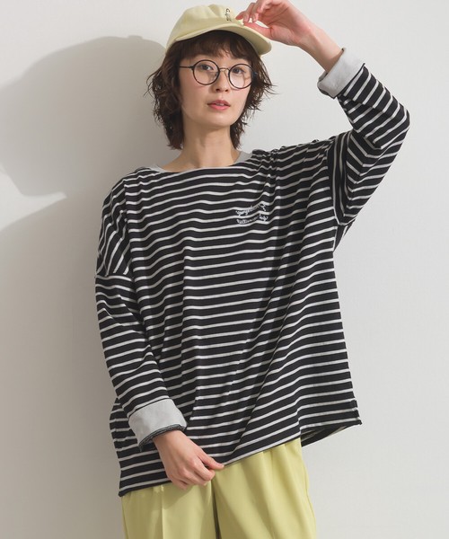 OE天竺 刺繍ロゴ ダブルカフス ボーダーロンT 長袖 Tシャツ【2026年春夏新作】