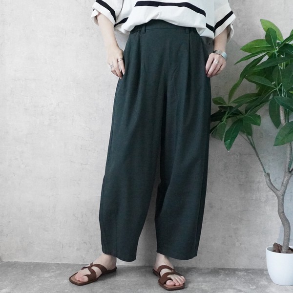 【SS定番品】綿麻サーカスパンツ ストライプ 無地 ワイドパンツ バレルレッグ 2026春夏新作【即納】