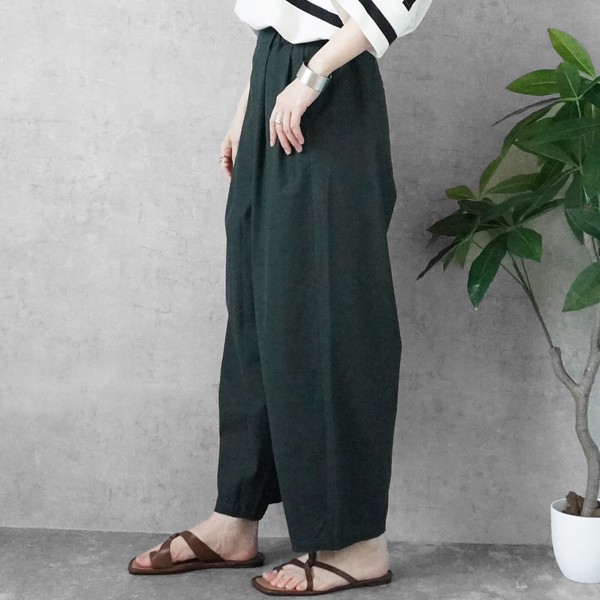 【SS定番品】綿麻サーカスパンツ ストライプ 無地 ワイドパンツ バレルレッグ 2026春夏新作【即納】
