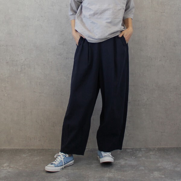 【SS定番品】綿麻サーカスパンツ ストライプ 無地 ワイドパンツ バレルレッグ 2026春夏新作【即納】