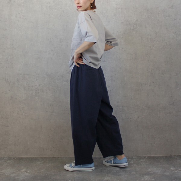 【SS定番品】綿麻サーカスパンツ ストライプ 無地 ワイドパンツ バレルレッグ 2026春夏新作【即納】