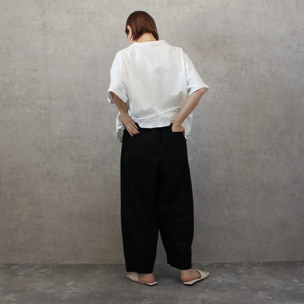【SS定番品】綿麻サーカスパンツ ストライプ 無地 ワイドパンツ バレルレッグ 2026春夏新作【即納】