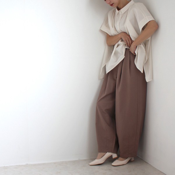 【SS定番品】綿麻サーカスパンツ ストライプ 無地 ワイドパンツ バレルレッグ 2026春夏新作【即納】