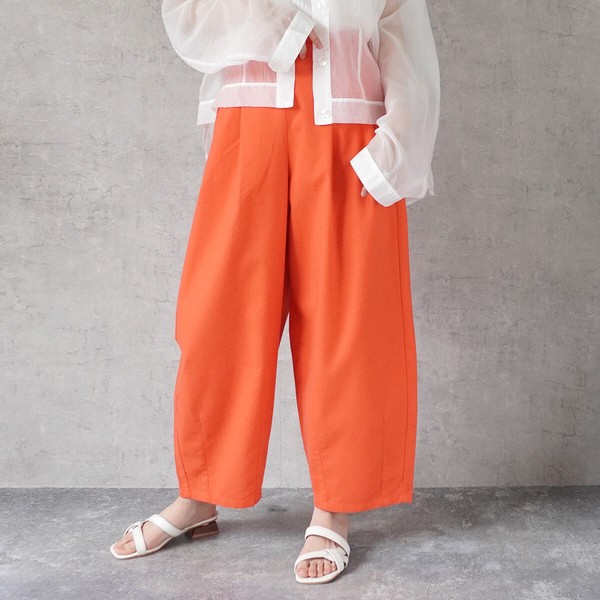 【SS定番品】綿麻サーカスパンツ ストライプ 無地 ワイドパンツ バレルレッグ 2026春夏新作【即納】