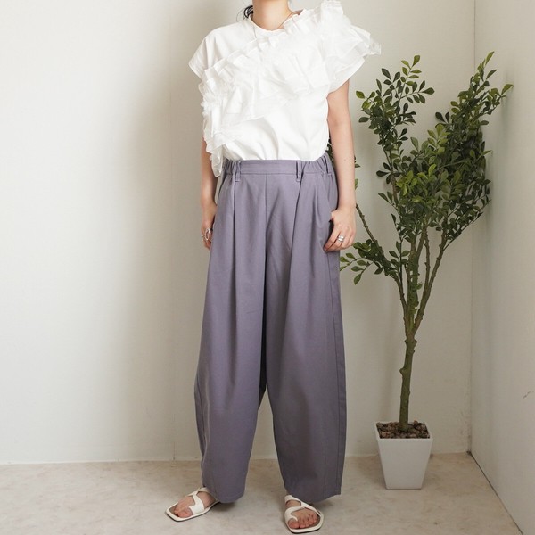 【SS定番品】綿麻サーカスパンツ ストライプ 無地 ワイドパンツ バレルレッグ 2026春夏新作【即納】