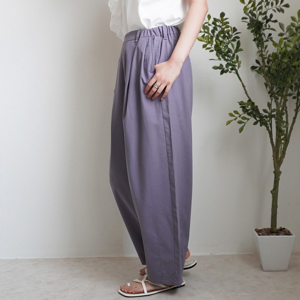 【SS定番品】綿麻サーカスパンツ ストライプ 無地 ワイドパンツ バレルレッグ 2026春夏新作【即納】