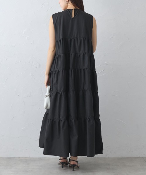 【再入荷】人気アイテム☆胸元フリルノースリーブティアードワンピース　skypink東京