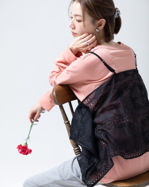 【再入荷】パッチワーク風 総刺繍 ランダムヘム キャミソール 【2026春夏新作】●即出荷可能