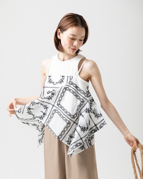 【再入荷】パッチワーク風 総刺繍 ランダムヘム キャミソール 【2026春夏新作】●即出荷可能