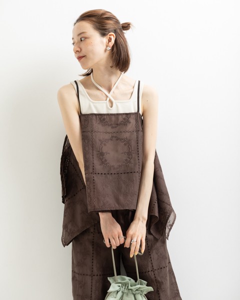 【再入荷】パッチワーク風 総刺繍 ランダムヘム キャミソール 【2026春夏新作】●即出荷可能
