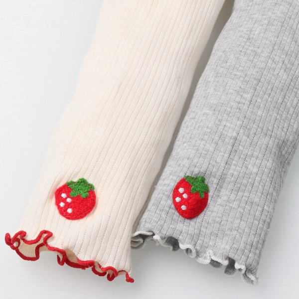 いちご刺繍ロングレギンス  M27003  綿100% 針抜きテレコ 裾メロー 柔らかい シンプル