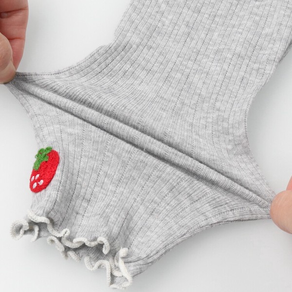 いちご刺繍ロングレギンス  M27003  綿100% 針抜きテレコ 裾メロー 柔らかい シンプル