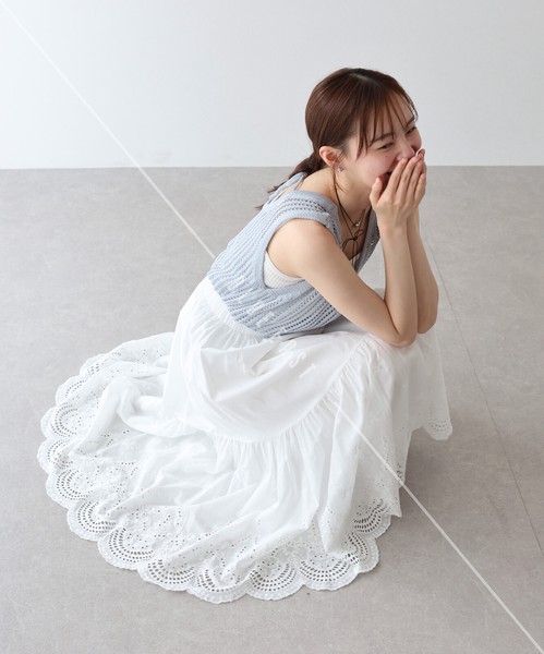 【人気】【定番】《コットンレースティアードスカート》ボトムス　コットン　スカート