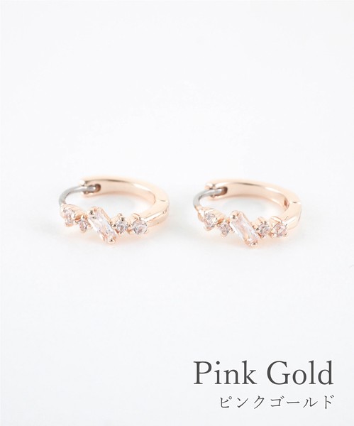 【ステンレス】バゲットジルコニアフープステンレスポストピアス