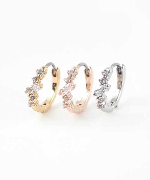 【ステンレス】バゲットジルコニアフープステンレスポストピアス