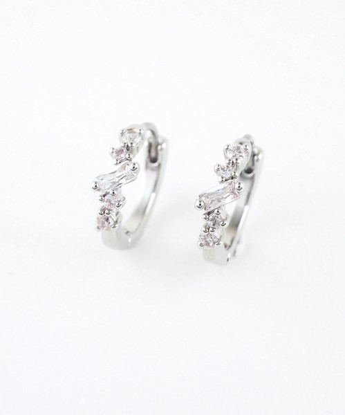 【ステンレス】バゲットジルコニアフープステンレスポストピアス