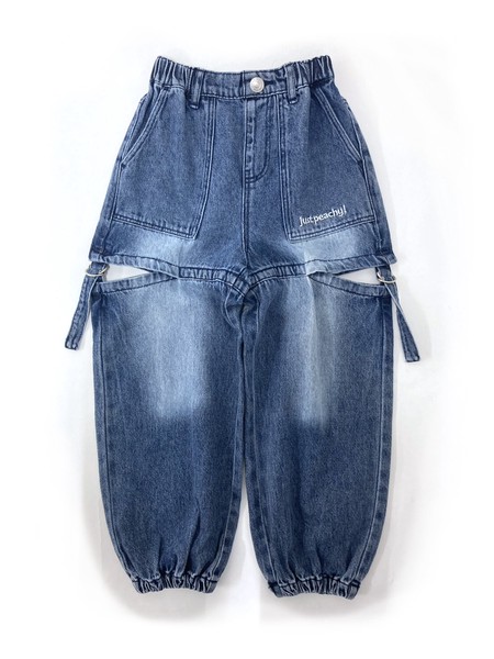 ジュニア　120㎝-160㎝　　コットンデニム　スリット　ワイドジョガーパンツ　　ケミカルウオッシュ　40194