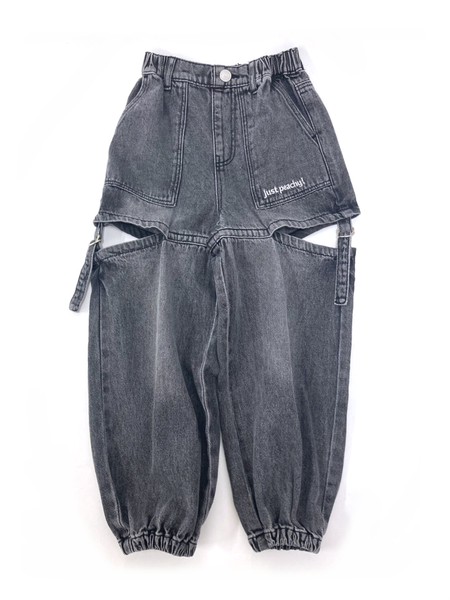 ジュニア　120㎝-160㎝　　コットンデニム　スリット　ワイドジョガーパンツ　　ケミカルウオッシュ　40194