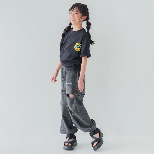 ジュニア　120㎝-160㎝　　コットンデニム　スリット　ワイドジョガーパンツ　　ケミカルウオッシュ　40194