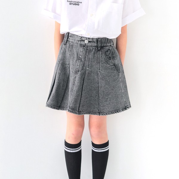 ジュニア　120㎝-160㎝　　コットンデニム　パンツinプリーツスカート　ケミカルウオッシュ　40110　40111