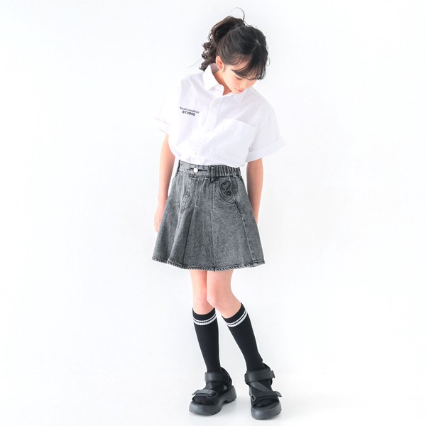 ジュニア　120㎝-160㎝　　コットンデニム　パンツinプリーツスカート　ケミカルウオッシュ　40110　40111