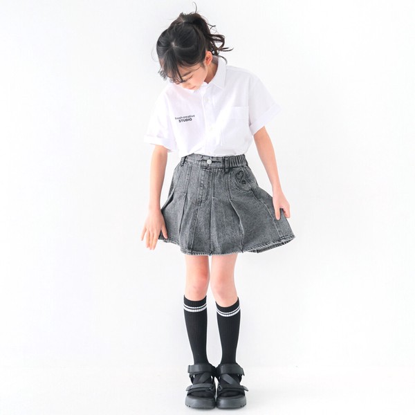ジュニア　120㎝-160㎝　　コットンデニム　パンツinプリーツスカート　ケミカルウオッシュ　40110　40111