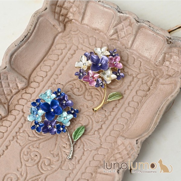 ブローチ レディース 紫陽花 あじさい アジサイ 花 フラワー 葉っぱ 青 紫 梅雨 夏 プレゼント BR