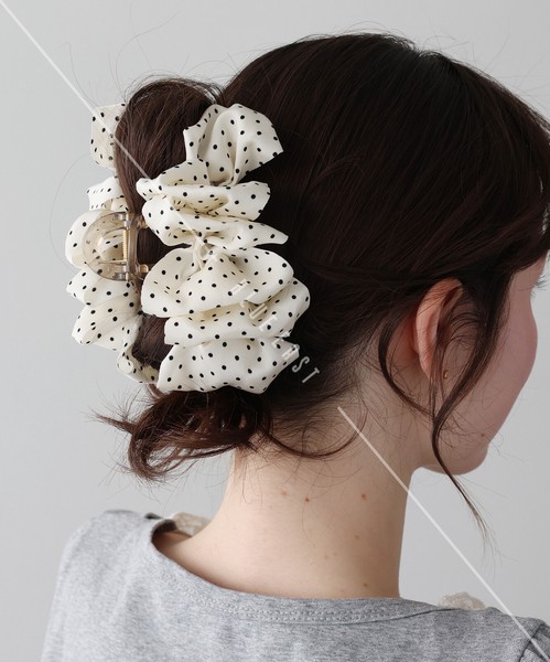 2026新作【くしゅくしゅドットクリップ】ヘアクリップ　ドット　ヘアアクセサリー