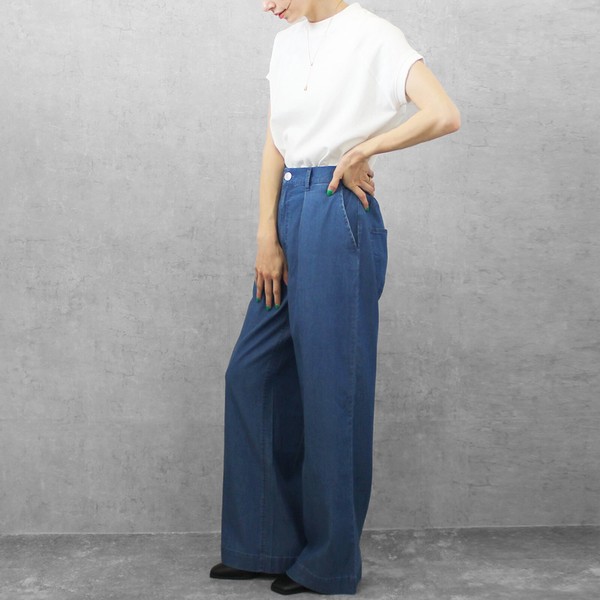 【SS定番】接触冷感 リヨセルデニムワイドパンツ テンセル混パンツ ボトムス 2026夏新作【即納】