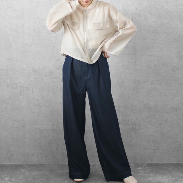 【SS定番】接触冷感 リヨセルデニムワイドパンツ テンセル混パンツ ボトムス 2026夏新作【即納】