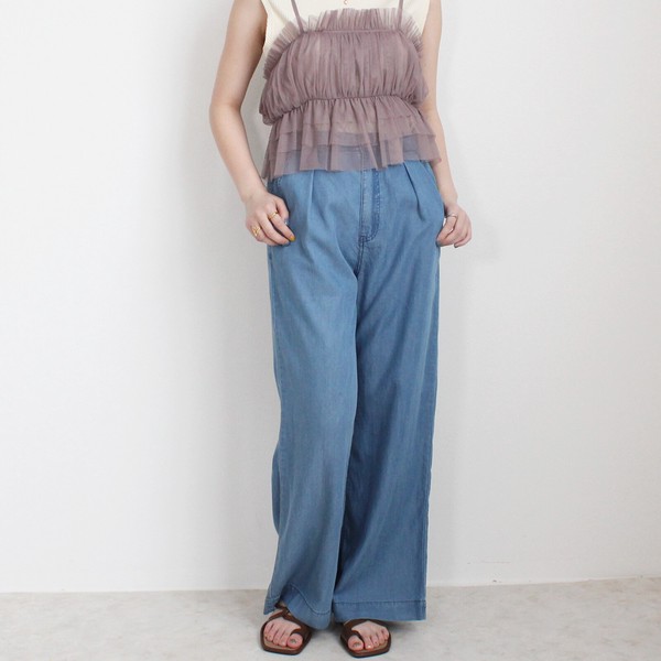 【SS定番】接触冷感 リヨセルデニムワイドパンツ テンセル混パンツ ボトムス 2026夏新作【即納】