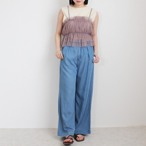 【SS定番】接触冷感 リヨセルデニムワイドパンツ テンセル混パンツ ボトムス 2026夏新作【即納】