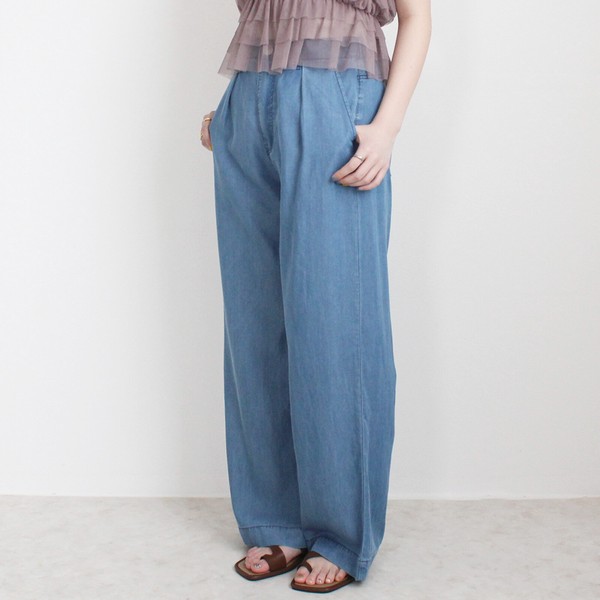 【SS定番】接触冷感 リヨセルデニムワイドパンツ テンセル混パンツ ボトムス 2026夏新作【即納】