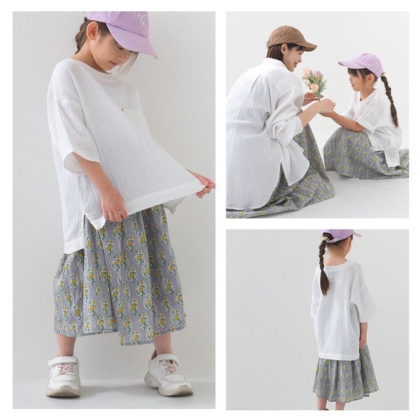 キッズコットンボイル総柄ギャザースカート ロングスカート インド綿 春夏 子ども 子供 100cm〜150cm
