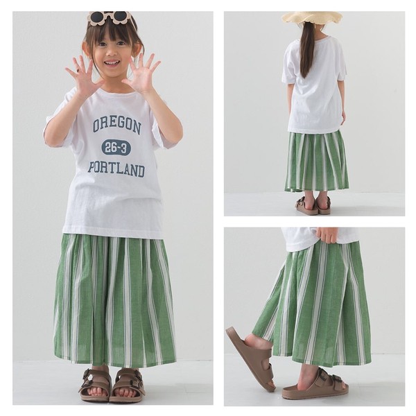 キッズコットンボイル総柄ギャザースカート ロングスカート インド綿 春夏 子ども 子供 100cm〜150cm