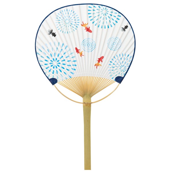 千代紙風竹うちわ　丸型竹うちわ　花火金魚