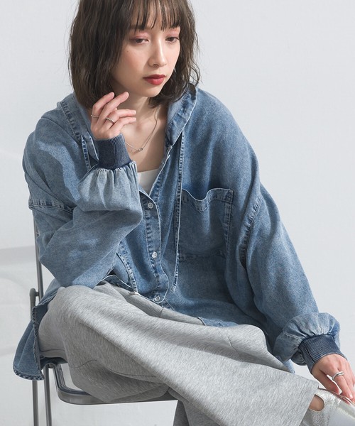 【お問合せ多数につき再生産決定】 接触冷感 4.5oz とろみ リヨセル デニム フード シャツ【2026年春新作】