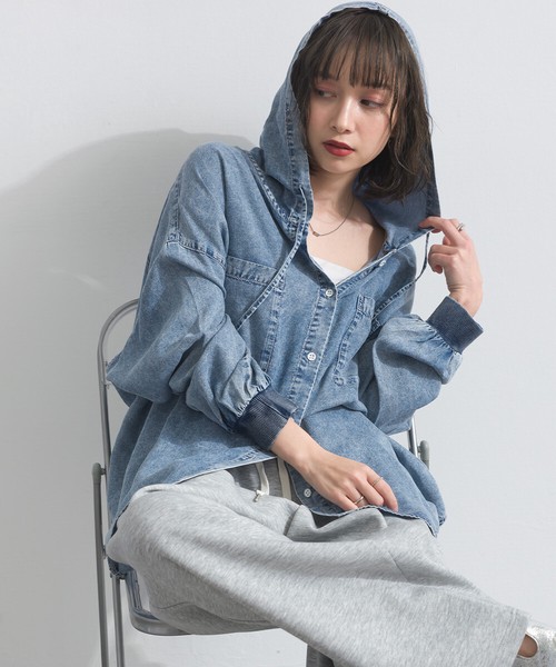 【お問合せ多数につき再生産決定】 接触冷感 4.5oz とろみ リヨセル デニム フード シャツ【2026年春新作】
