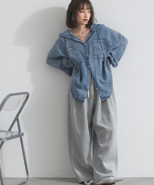 【お問合せ多数につき再生産決定】 接触冷感 4.5oz とろみ リヨセル デニム フード シャツ【2026年春新作】