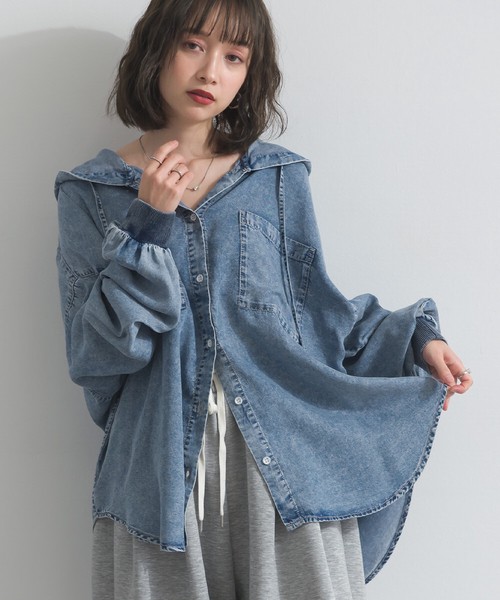 【お問合せ多数につき再生産決定】 接触冷感 4.5oz とろみ リヨセル デニム フード シャツ【2026年春新作】
