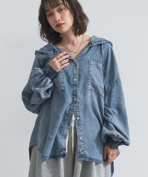 【お問合せ多数につき再生産決定】 接触冷感 4.5oz とろみ リヨセル デニム フード シャツ【2026年春新作】