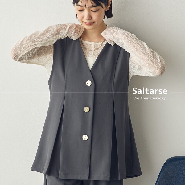 【Saltarse】Vネック金ボタンベスト