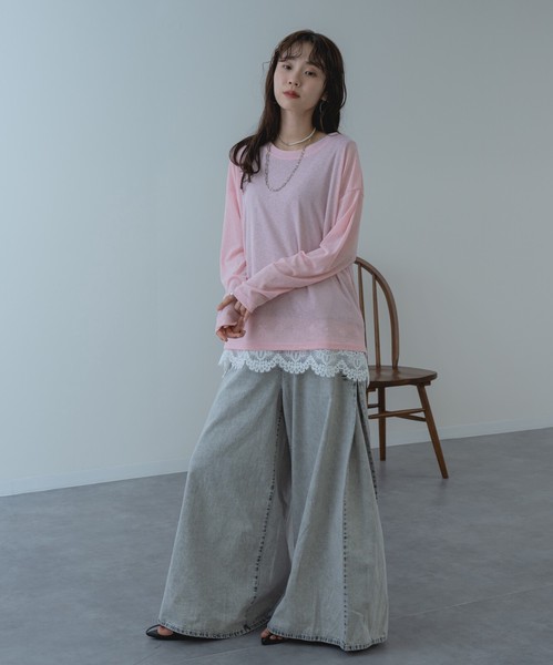 ◇再入荷◇【2026SS新商品】裾レースタンクトップ　トップス　カットソー　レース　インナー　タンクトップ